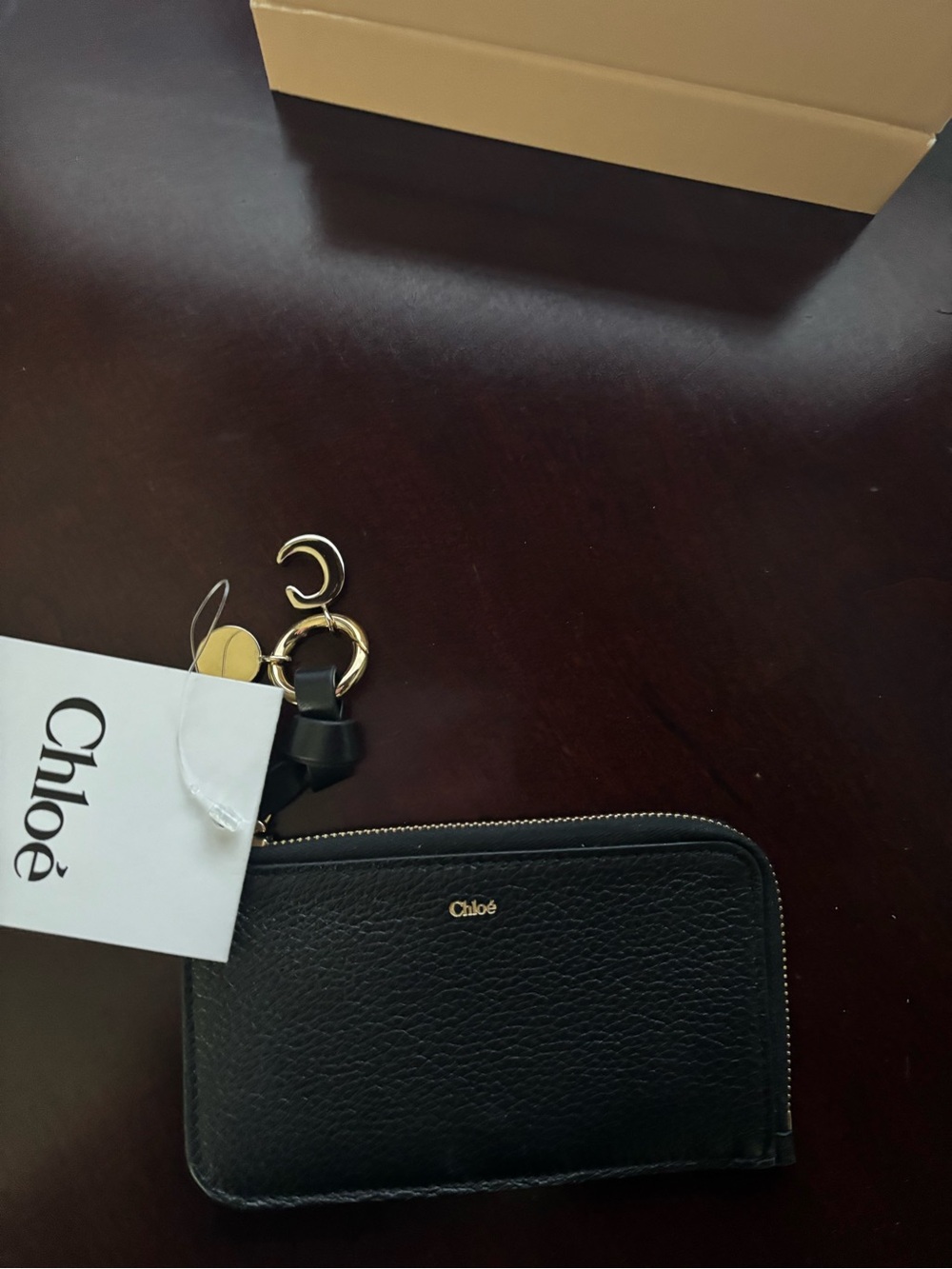 Chloé Black Leather Zip Card & Key Holder with Gold Hardware - Picture 4 of 6